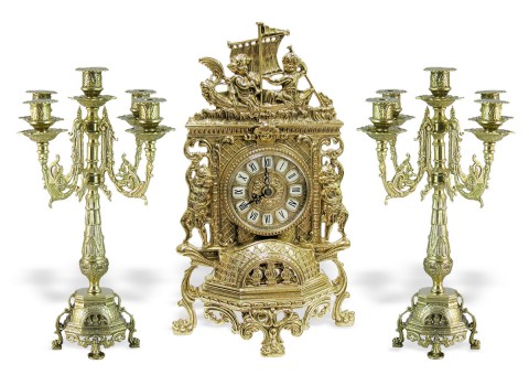Часы каминные "Ангелы" с 2 канделябрами на 5 свечей "Ростра"