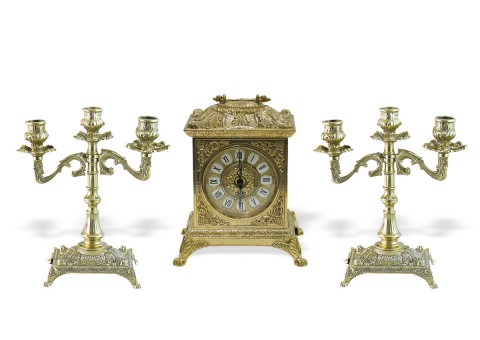 Часы каминные "Ларец" с 2 канделябрами на 3 свечи "Венеция"