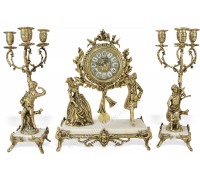 Часы каминные "Пастораль" с 2 канделябрами на 4 свечи на мраморной подставке